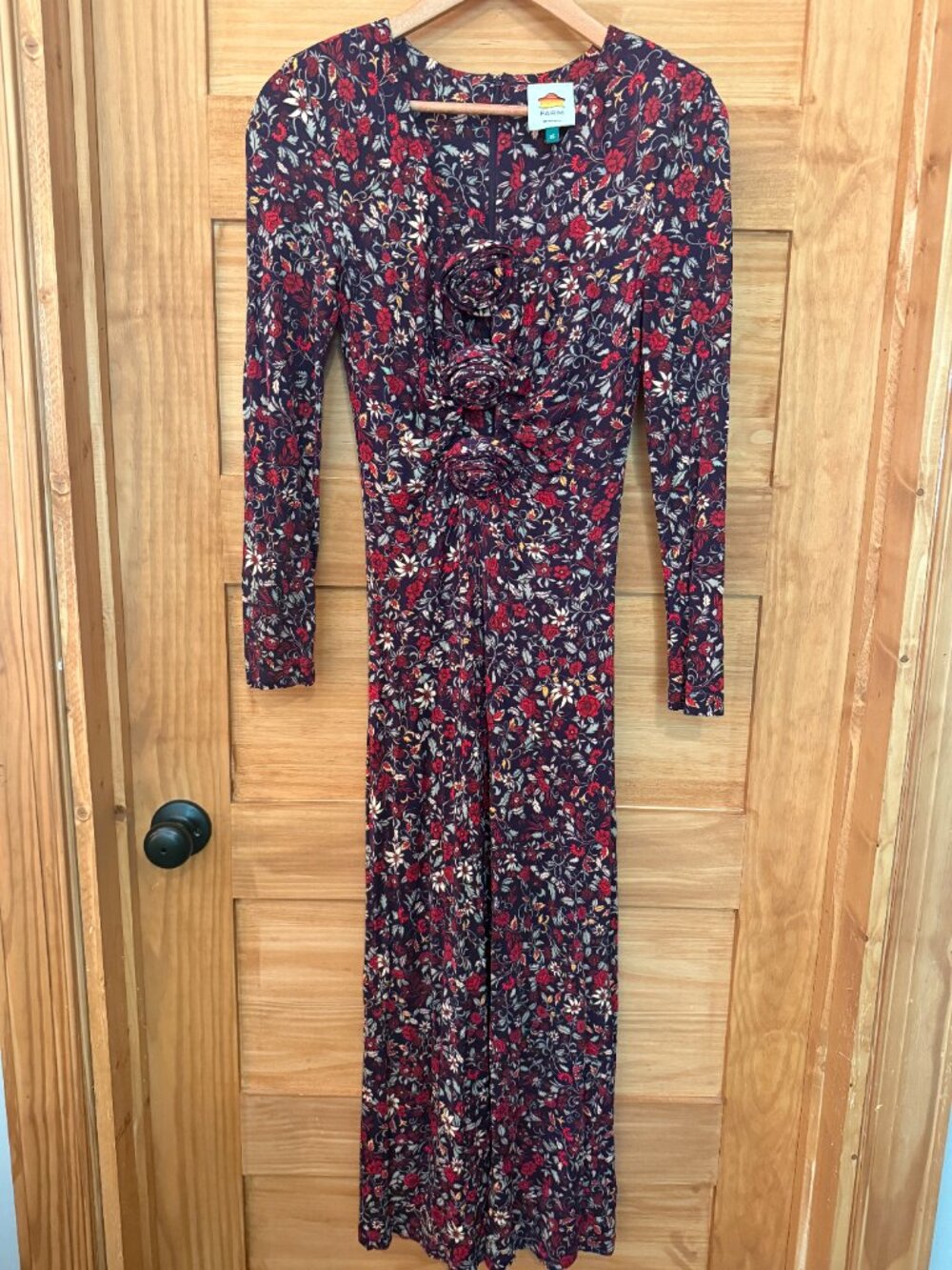 Farm Rio Chelsea Garden Floral Applique Long Sleeve Jersey Midi Dress size XS - Picture 5 of 13